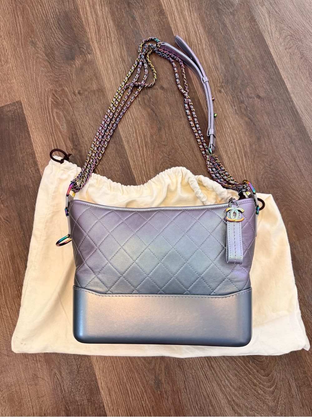 Chanel Gabrielle Iridescent Aged Calfskin Quilted Small Gabrielle Hobo